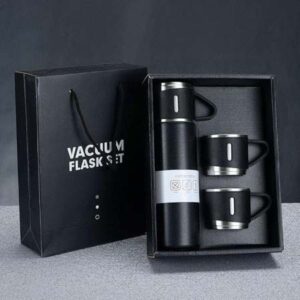 Stainless Steel Vacuum Flask Set With 3 Steel Cups - Ideal for Diwali, Birthday, and Return Gift